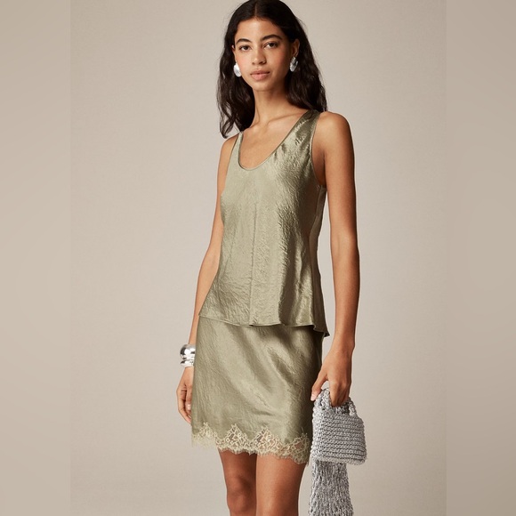 NWT Gwen Lace-Trim Slip Skirt in Textured Satin - Main Image